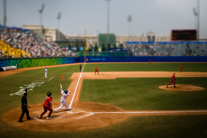 In the last year of Baseball as an Olympic sport, Korea (white) played Cuba (red) in Beijing - 2008 : Too Close UMFA : David Burnett | Photographer