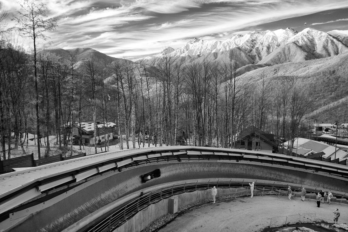 The Bobsled run and Sochi in the distance    ©2014 David Burnett/IOC : Sochi 2014 - the Winter Games : David Burnett | Photographer