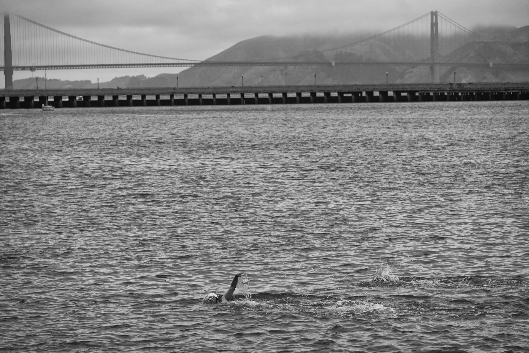 Swimming in SF Harbour by the Golden Gate : Senior Athletes : David Burnett | Photographer