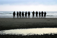 A small crew of Dutch re-enactors (there are hundreds of them), Omaha Beach, 0600h, D-Day + 60 years - ©2024 David Burnett.<br/>All rights reserved.