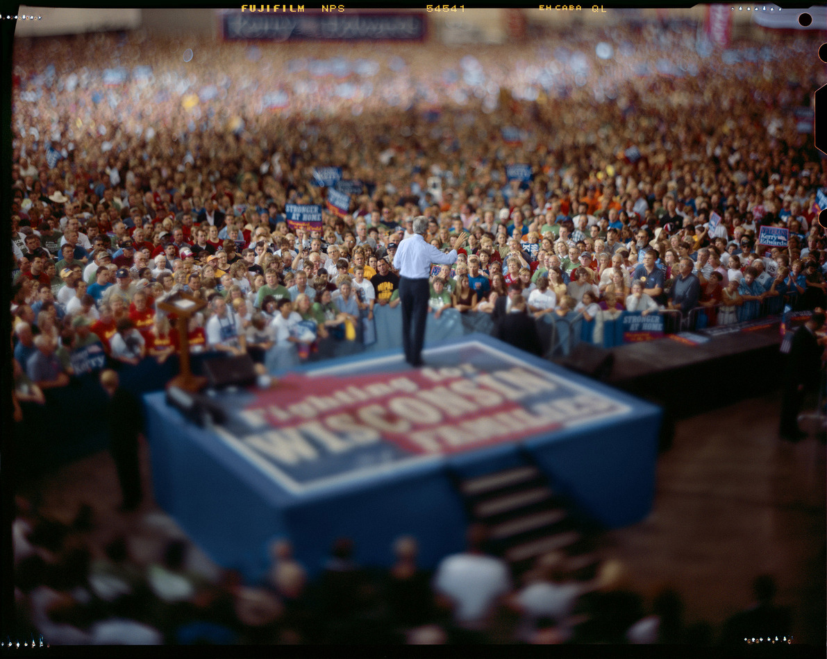 Senator John Kerry speaks to a crowd in Madison WI during the 2004 Pres. campaign : Too Close UMFA : David Burnett | Photographer