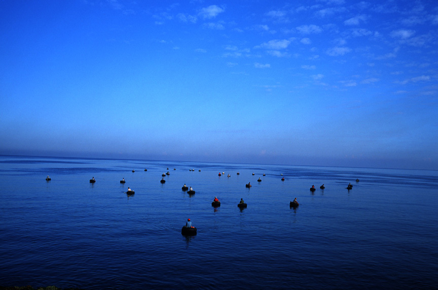 Cuban fishermen, floating on inner tubes, Havana harbour 1994 : Too Close UMFA : David Burnett | Photographer