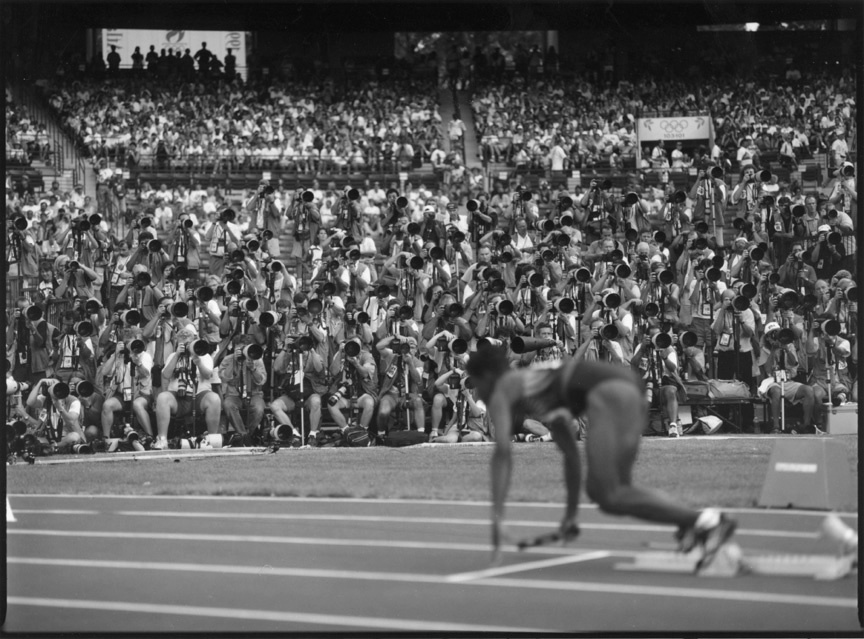 Photographers line the Finish Line for a picture during the 1996 Atlanta Olympics : Too Close UMFA : David Burnett | Photographer