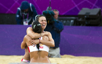 Spanish Beach Volley ball - a victory in the rain - ©2025 David Burnett.<br/>All rights reserved.