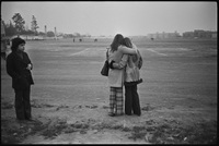 Outside the stadium, two young women comfort each other as they fail to get information about loved ones, as prisoners at the stadium. - ©2024 David Burnett.<br/>All rights reserved.