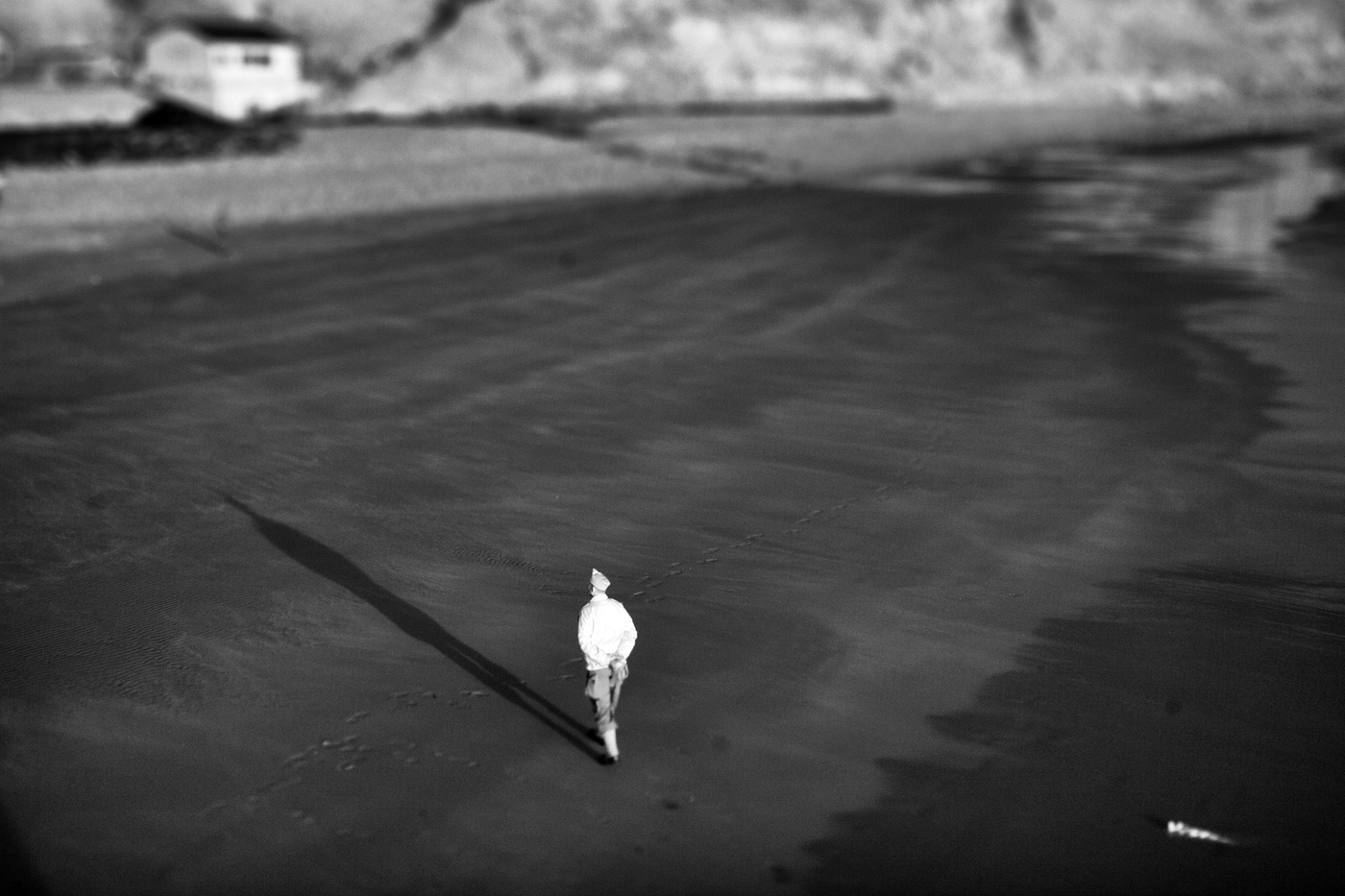 A lone re-enactor (there were hundreds in 2014) on Omaha Beach the morning of D-Day + 70 years