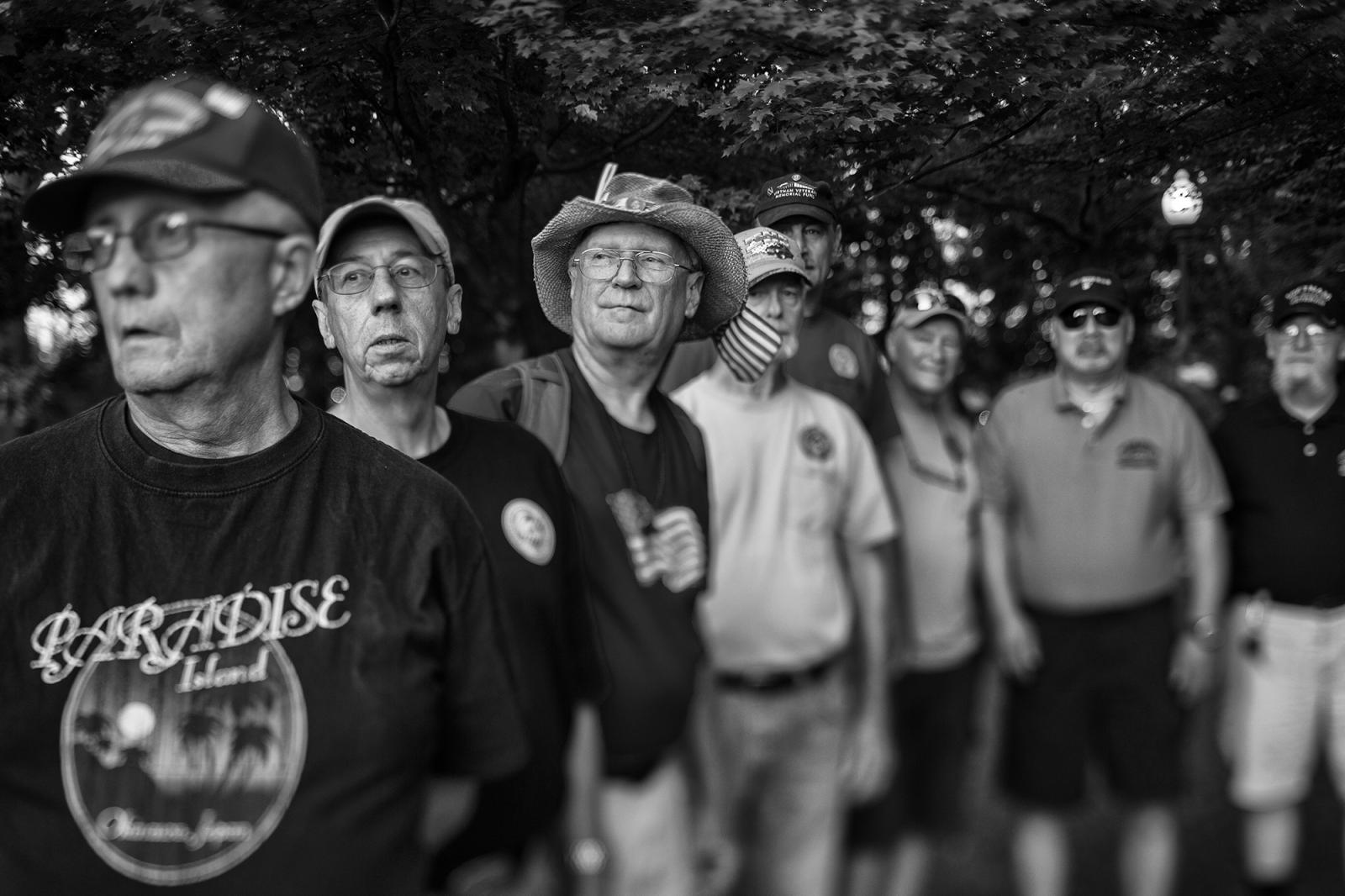 A group of Vietnam War vets comes to the "Wall" once a month to clean and wash it. It's an ongoing mission for them.