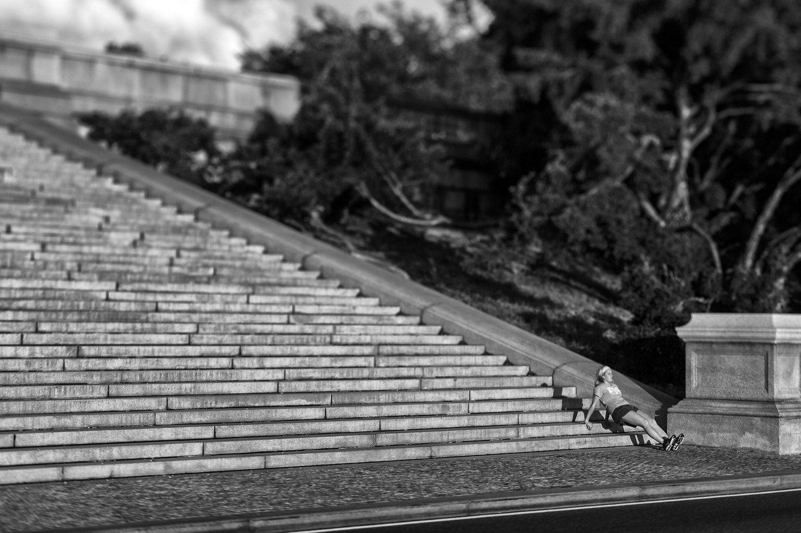 An exercise at the steps of the base of the Lincoln Memorial, next to the Potomac