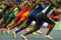 Mens' 100m They start in perfect order - ©2025 David Burnett.<br/>All rights reserved.