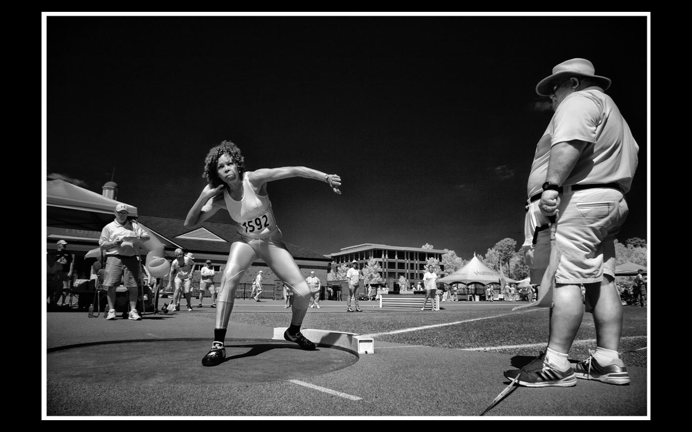 Women compete in all the sports:  Shot put  National Senior Games  2019 : Looking Back: 60 Years of Photographs : David Burnett | Photographer