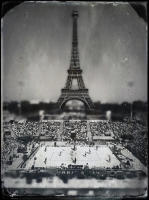 Beach Volleyball in the shadow of the Eiffel Tower (shot with iPhone) - ©2024 David Burnett.<br/>All rights reserved.