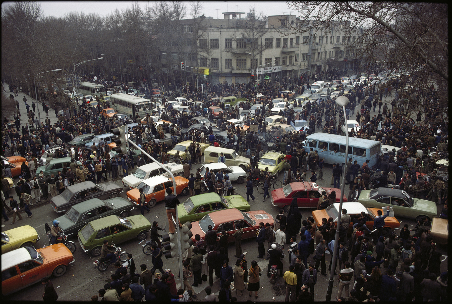 On the day of the Shah's departure, Tehran streets were clogged with well-wishing traffic.