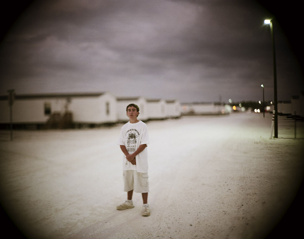 Cory Arsenault, living in a FEMA park after Hurricane Charley